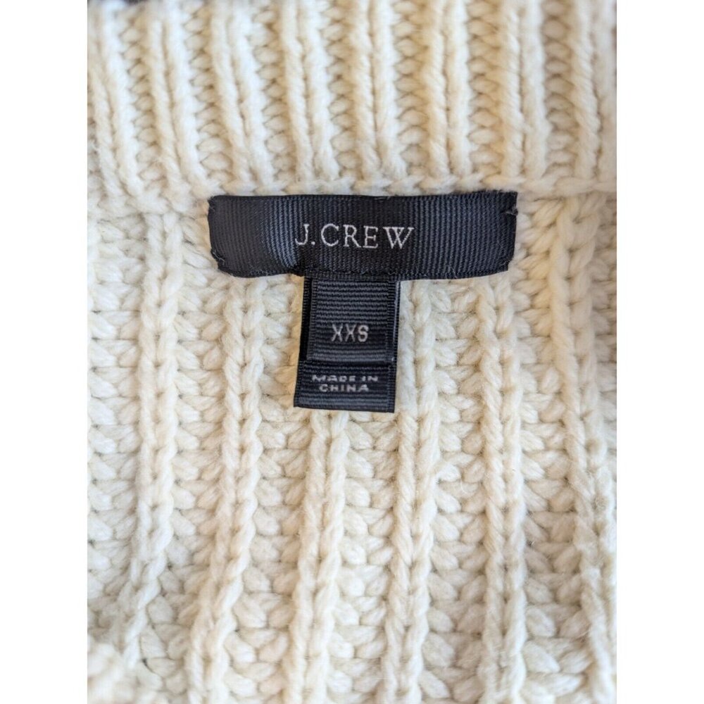 XXS J. CREW Cotton & Wool Sweater - Chunky Cable Knit w/ Slit and Fringe - Picture 7 of 12
